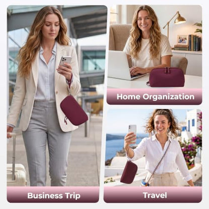 FYY Travel Cable Organizer - 8 Compartments, Lightweight, Water Repellent - color: Wine Red, size: (M) 8.9"× 5.1"× 3.3"