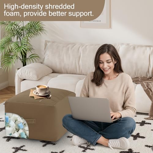 MeMoreCool Square Pouf Ottoman Foot Rest 20x20x15 Inches, Light Coffee - color: Striped Light Coffee
