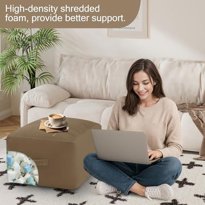 MeMoreCool Square Pouf Ottoman Foot Rest 20x20x15 Inches, Light Coffee - color: Striped Light Coffee