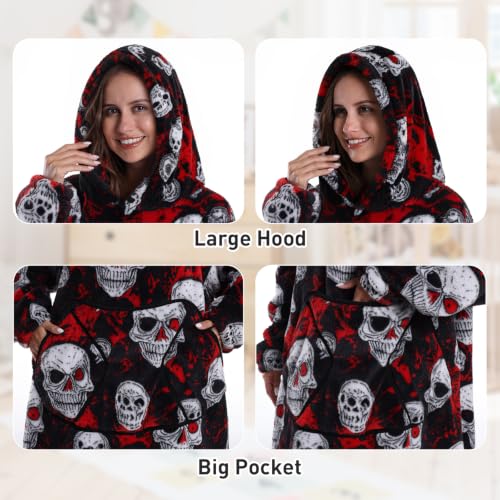 Moinlizy Oversized Wearable Blanket Hoodie for Women Men - color: Black Skull