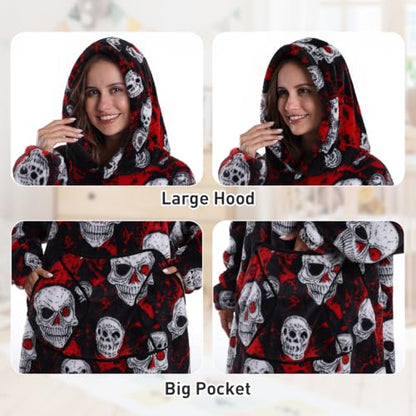 Moinlizy Oversized Wearable Blanket Hoodie for Women Men - color: Black Skull