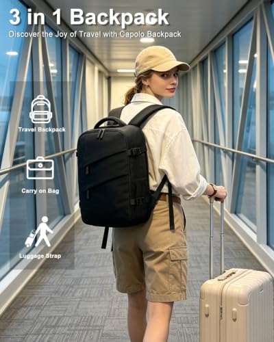 Capolo Travel Laptop Backpack Women Carry On Backpack Weekender Travel Bag - color: Black, size: Large