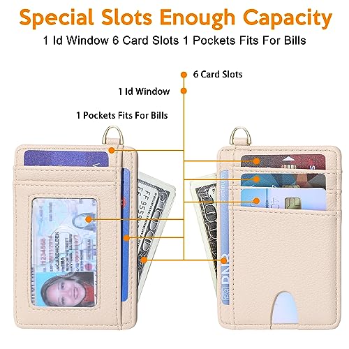 Badiya Credit Card Holder Slim Minimalist Wallet, Front Pocket Purse RFID Blocking Wallet Compact Card Case with ID Window for Women & Men - color: 2-Lychee-Khaki