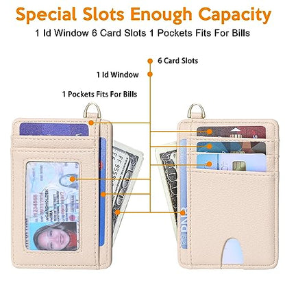 Badiya Credit Card Holder Slim Minimalist Wallet, Front Pocket Purse RFID Blocking Wallet Compact Card Case with ID Window for Women & Men - color: 2-Lychee-Khaki