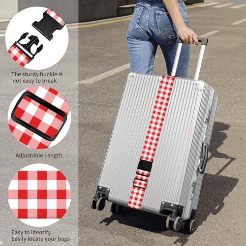 Luggage Straps for Suitcases, Heavy Duty Travel Belt with Quick-Release Buckle, Adjustable Suitcase Strap, Cute Luggage Accessories for Travel Red White Checkerboard - color: Red White Checkerboard