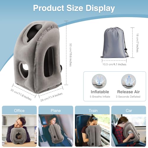 MoKo Inflatable Travel Pillow, Neck Pillow with Storage Bag, Gray - color: Gray