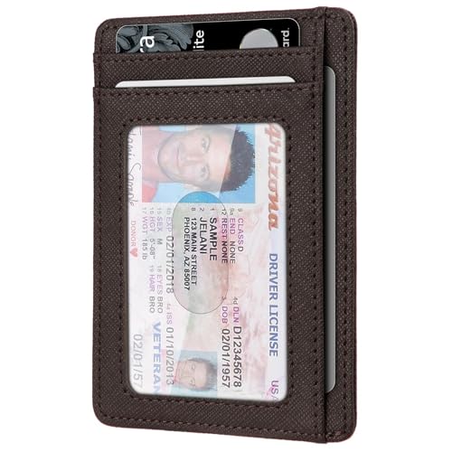 RUNBOX Slim Wallet for Men and Women, RFID Blocking Leather Card Holder - color: Cross Coffee
