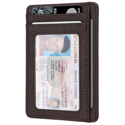 RUNBOX Slim Wallet for Men and Women, RFID Blocking Leather Card Holder - color: Cross Coffee