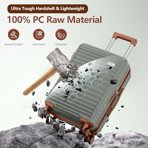 SHOWKOO 5pcs Luggage Set, 100% PC Durable Hardshell Suitcase - color: Army Green, size: 5PCS