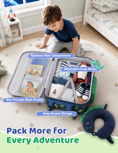 VASCHY Kids Suitcase with Wheels 18in Rolling Luggage Set Carry On Dinosaur - color: Dinosaur Set