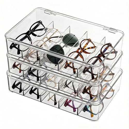 Sunglasses Organizer - Plastic Stackable Eyeglass Case Storage for Multiple Glasses & Reading Glasses - style: 3 Pack