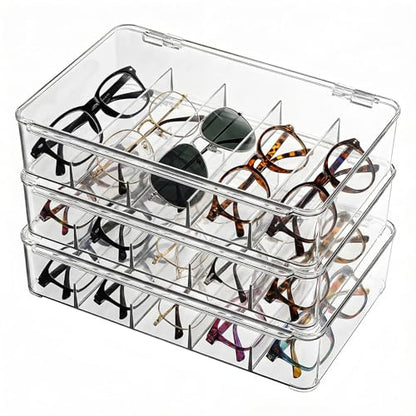 Sunglasses Organizer - Plastic Stackable Eyeglass Case Storage for Multiple Glasses & Reading Glasses - style: 3 Pack