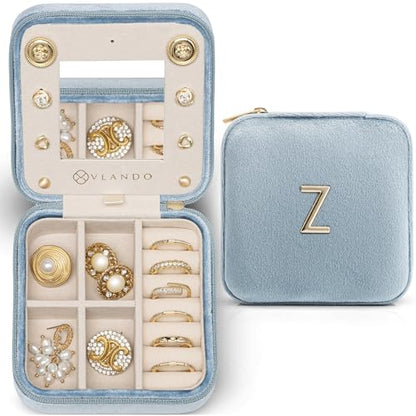 VLANDO Small Jewelry Travel Case, Letter Z Case with Compact Mirror - color: Blue, size: Letter Z
