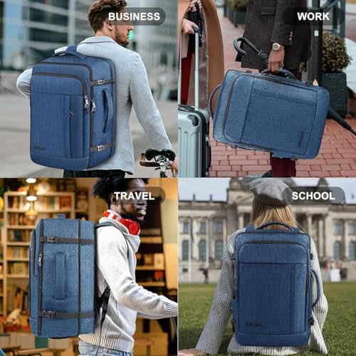 55L Extra Large Travel Backpack for Men, Expandable Carry On Backpack - color: Blue, size: 3X-Large(22"x14"x10")