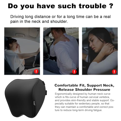 Crofy 2-Pack Car Neck Pillow, Headrest Pillow with Adjustable Strap, Black - color: Black