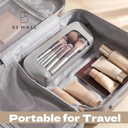Travel Makeup Brush Set with Case & Sponge for Foundation Powder Blush 14 - color: Champagne