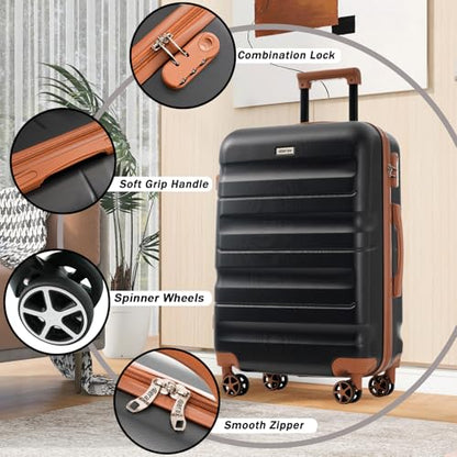 Merax Luggage Set 6 Piece, Hardshell Spinner Suitcases for Family Trips - color: Black Brown, style: 6-piece Set