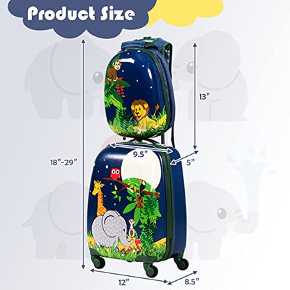 Olakids Kid Luggage Set, 12’’ Travel Backpack and 16’’ Carry on Suitcase with Wheels for Children Boys Girls, 2 Pcs Rolling Spinner Trolley Case Gift for Toddlers (Jungle) - style: Jungle