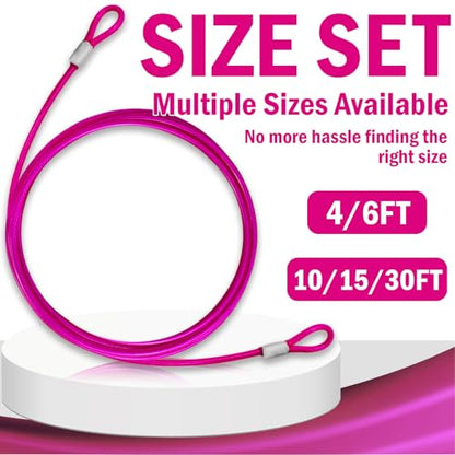 4.7mm(3/16") Steel Security Cable with Loops, Bike Lock Cable, 2Pack - color: Pink, size: 6FT-(2Pack)