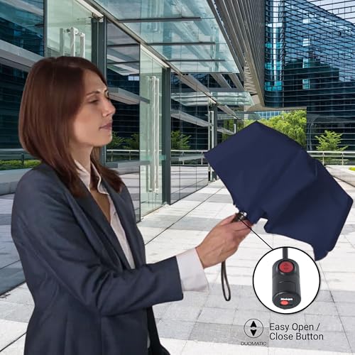Knirps U.200 Ultra Light Duomatic Automatic Open Rain Umbrella - Compact Windproof Travel Umbrella for Adults - 97cm Diameter Retractable With Carrying Case - color: Navy UV Protection