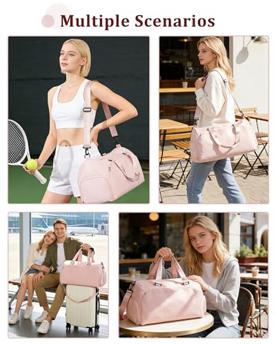 Gym Bag for Women with Shoe Compartment Travel Duffel Bag Pink - color: D12-Pink