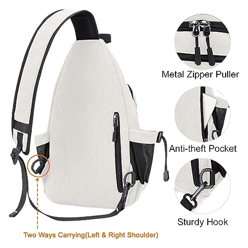 MOSISO Crossbody Sling Bag for Women, Shoulder Backpack, Hiking Daypack Bag - color: Pearl White