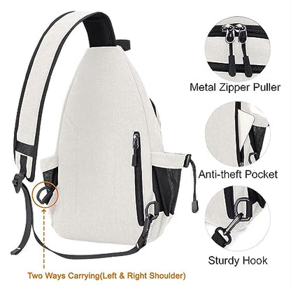 MOSISO Crossbody Sling Bag for Women, Shoulder Backpack, Hiking Daypack Bag - color: Pearl White