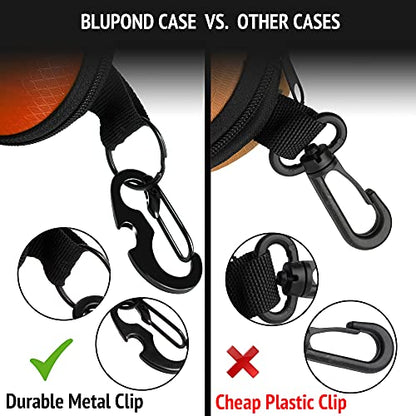 BLUPOND Sunglasses Case Semi Hard EVA Shell with Metal Hanging Hook Belt Clip Sun Glasses Storage - color: Aqua Blue/Orange