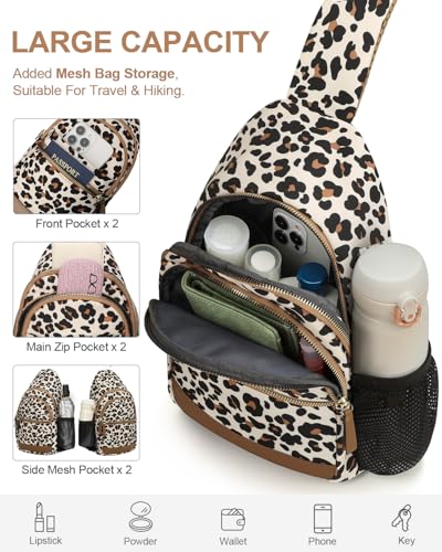 Capolo Crossbody Bags for Women Waterproof Sling Shoulder Bag Fanny Pack - color: Leopard, size: Large