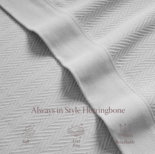 Threadmill Luxury Cotton Blankets for Twin Size Bed | All-Season 100% Cotton Twin Blanket for Bed | Herringbone Soft & Cozy Fall Thermal Blanket, 350GSM, 68x90 inches | Light Grey | All-Season Thermal Throw Blanket, Soft & Breathable, Cozy Moisture-Wickin