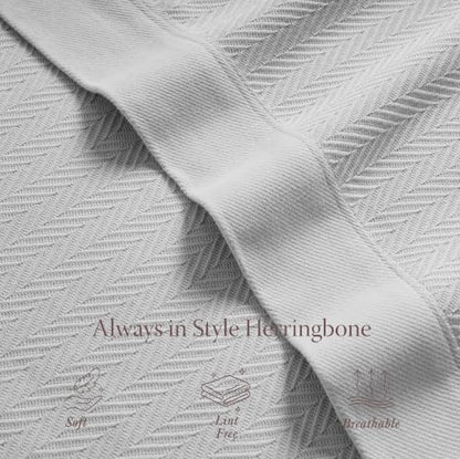 Threadmill Luxury Cotton Blankets for Twin Size Bed | All-Season 100% Cotton Twin Blanket for Bed | Herringbone Soft & Cozy Fall Thermal Blanket, 350GSM, 68x90 inches | Light Grey | All-Season Thermal Throw Blanket, Soft & Breathable, Cozy Moisture-Wickin