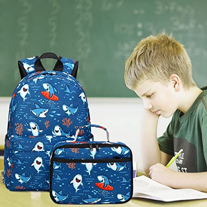 CAMTOP Backpack for Kids, Boys Preschool Backpack with Lunch Box Toddler Kindergarten Shark School Bookbag Set (Y028-2 Shark-Navy Blue) - color: Y028-2 Shark-navy Blue