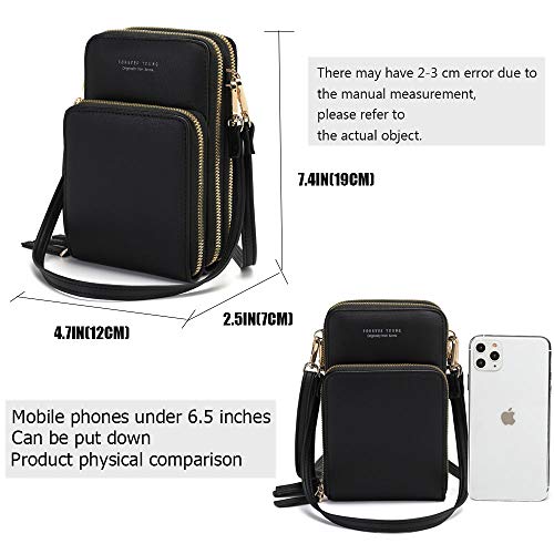 myfriday Touch Screen RFID Phone Crossbody Purse with 2 Straps for Women - color: A-black