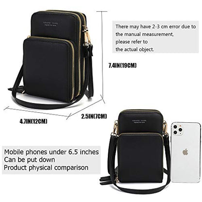myfriday Touch Screen RFID Phone Crossbody Purse with 2 Straps for Women - color: A-black