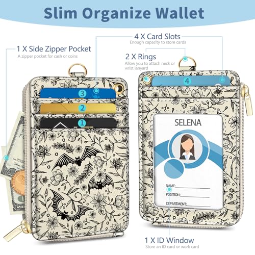 Goth Lanyard Wallet with Id Badge Holder Keychain for Card Women - color: Goth Bat