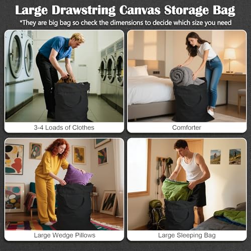Canvas Laundry Bag 33"Wx 35"H,Extra Large Heavy Duty Hamper Liner, XL Black - color: Black, size: XL 33"W x 35"H┃1 Pack
