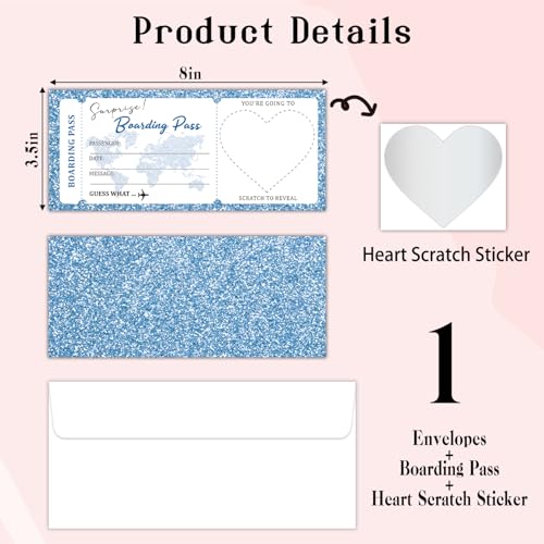 Lesixur Blue Plane Tickets Surprise Destination Revealed Card, Boarding Pass Ticket With Envelopes, Surprise Trip Reveal for Valentine's Day, Holidays, Birthday, Wedding, And Christmas-004-1 - style: 1 SET
