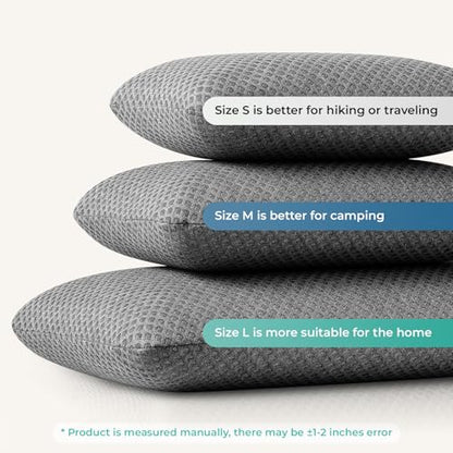 Travel Pillow Memory Foam Pillows, Camping Pillow-Compressible Medium Firm, Breathable Cover, Ideal Backpacking Hiking, Bed Pillows, Airplane and Car (Dark Grey, S) - color: Dark Grey, size: S-15.7*9.8in
