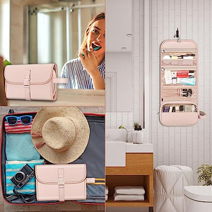 FINTIE Portable Toiletry Cosmetic Travel Bag Hanging Makeup Organizer - color: Pink