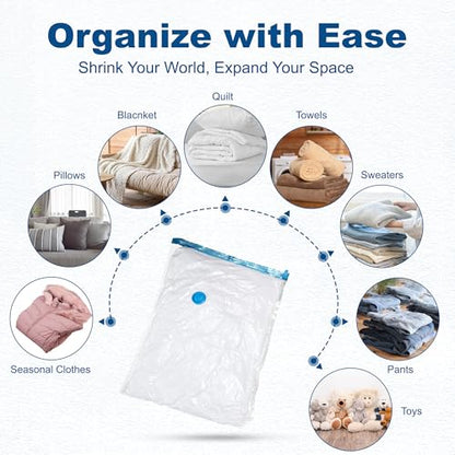 HOUSE DAY 30 Pack Vacuum Storage Bags with Electric Pump, 4 Sizes + 2 Roll-Up (5 Each), Space Saver Vacuum Seal Bags for Clothing, Bedding, Pillows, Travel – Airtight Seal, Reusable & Durable - size: 30 Combo-E PUMP