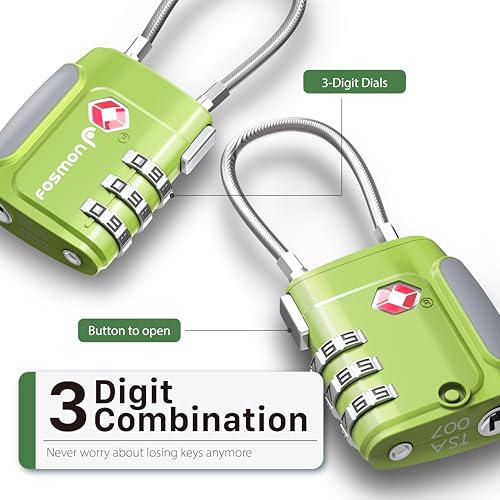 Fosmon TSA Approved Cable Luggage Locks, 3 Digit Combination, 2 Pack - style: 3 Digit green 2 pack