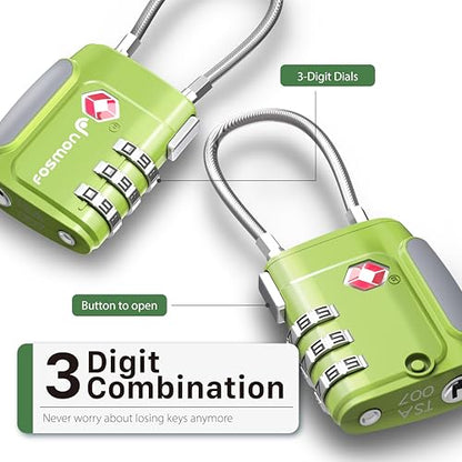 Fosmon TSA Approved Cable Luggage Locks, 3 Digit Combination, 2 Pack - style: 3 Digit green 2 pack