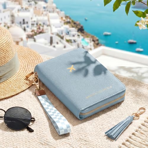 Beautiful Passport Holder And Travel Wallet with Wristlet Strap - color: Blue
