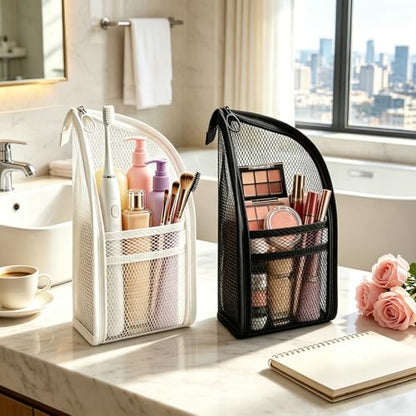 Standing Toiletry Bag, Lightweight Portable Travel Toiletry Bag, EVA Foldable Thickened Clear Hanging Makeup Bag, Breathable Cosmetic Organizer for Travel & Bathroom (Black and white) - color: Black and white