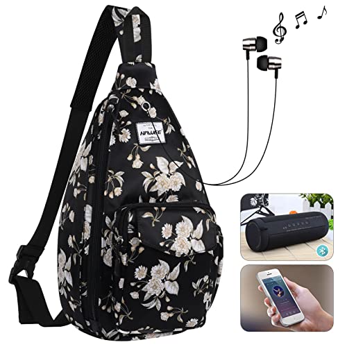 Backpack Sling for Women Anti-Water Crossbody Bag Inclined Adjustable Pack - color: Beige Flower