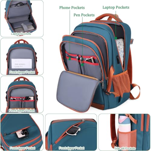 FENGDONG Durable Waterproof Travel Laptop Backpack 17.3 inch,Large College Backpack Bookbag for Men & Women Business Backpack with USB Charging Port and Headset Port Blue - color: A1-peacock Blue