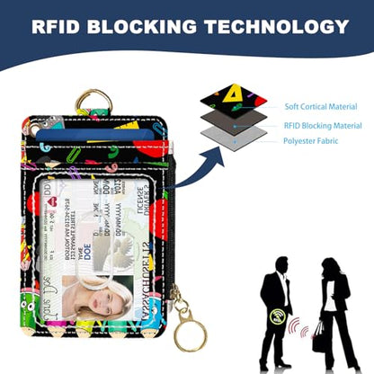 슬림 지갑 신용 카드 홀더, RFID 지갑 여성용 귀여운 소형 전면 포켓 지갑, 지퍼 포함, PU 가죽 얇은 여행용 RFID 차단 카드 케이스 ID 창, 여성용 선물, 다채로운 문구류 - color: 다채로운 문구류