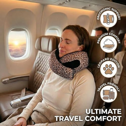 FlyHugz® Neck Travel Pillow Memory Foam Neck Pillow, Leopard Print - color: Leopard Print
