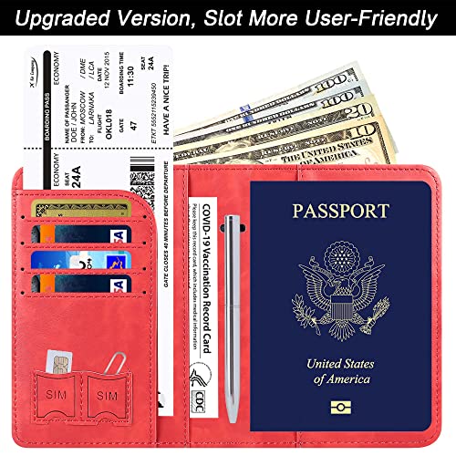 LOHASLIFE Passport Holder for Travel, Rfid Blocking Passport Cover Wallet - color: 116#Red