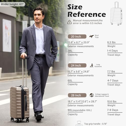 Coolife Lightweight Luggage with TSA Lock,Medium Checked Brown - color: Brown, size: Medium(24in)